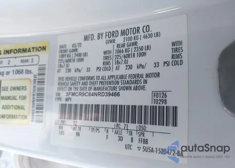 2022 Ford Bronco Sport Outer Banks from USA, damaged, VIN 3FMCR9C64NRD39466